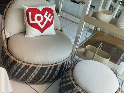 sessel und hocker "dala" von dedon inkl. sitz- und rückenkissen